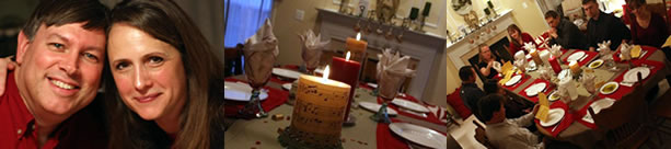Always my Valentine after all these years! — Table centerpiece of three lit candles — Sweetheart Dinner young couples table